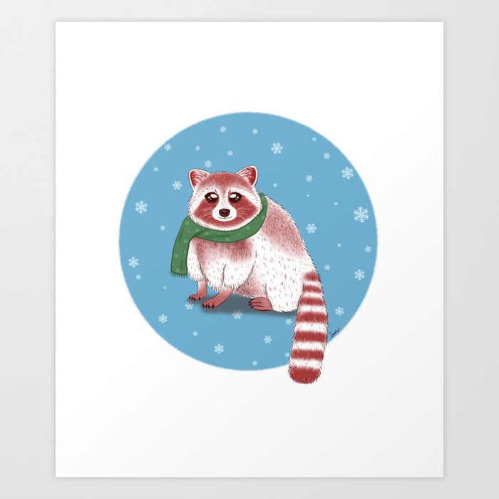 candy cane raccoon Art Print