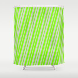 [ Thumbnail: Light Grey and Chartreuse Colored Lined/Striped Pattern Shower Curtain ]
