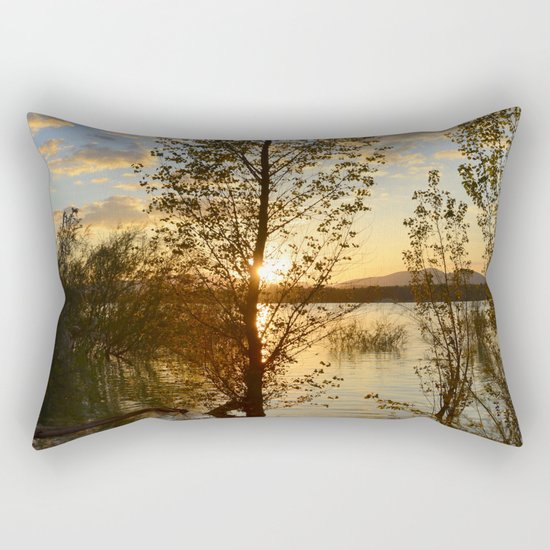 "Sun through the trees". Spring sunset. Rectangular Pillow