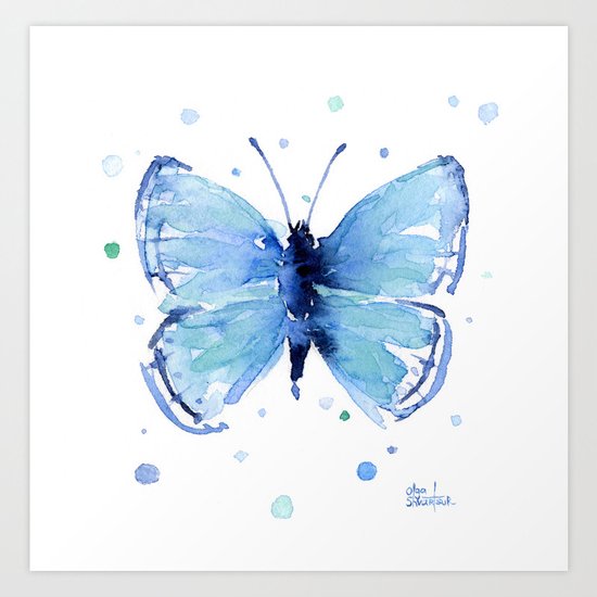 Blue Butterfly Watercolor Butterflies Animals Art Print