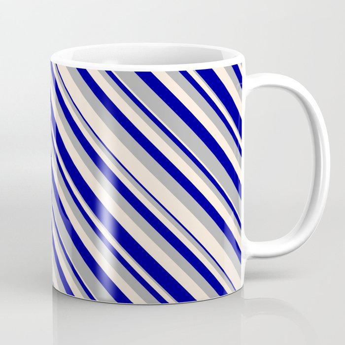 Dark Gray, Beige, and Dark Blue Colored Lined Pattern Coffee Mug