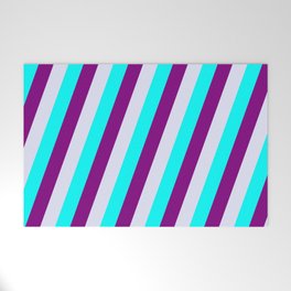 [ Thumbnail: Aqua, Purple, and Lavender Colored Lined Pattern Welcome Mat ]