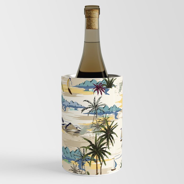 Vintage Tropical Hawaii Island Blue Yellow Wine Chiller