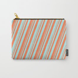 [ Thumbnail: Coral & Turquoise Colored Lined Pattern Carry-All Pouch ]