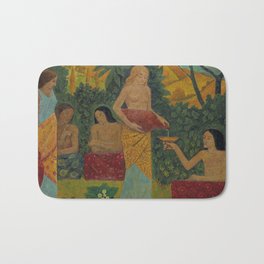 Libations, tropical mythical forest with five nude female figures floral landscape painting by Paul Serusier Bath Mat