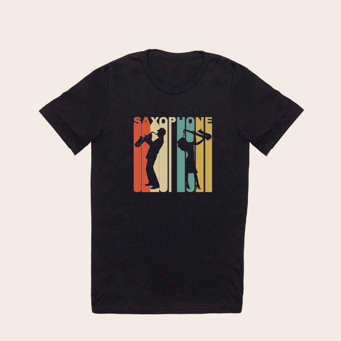 Retro 1970 s Style Saxophone Player Silhouette Music T Shirt by