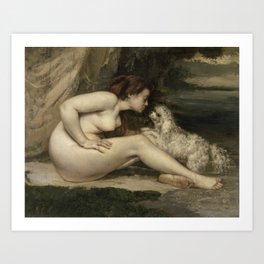 Puppy Love : Nude Woman with A Dog by Courbet Art Print