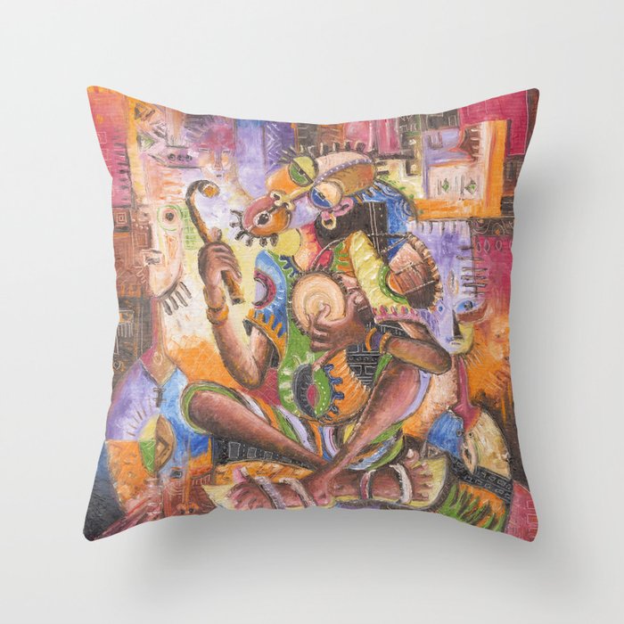 The Drummer surreal musician painting from Africa Throw Pillow
