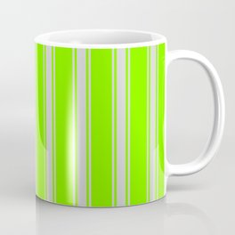 [ Thumbnail: Green & Light Gray Colored Lined/Striped Pattern Coffee Mug ]