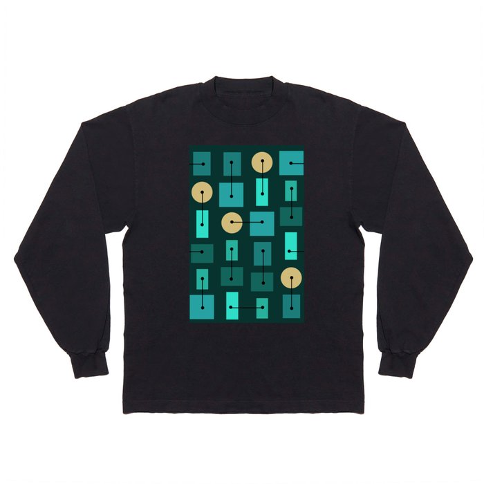 Atomic Age Simple Shapes Teal Gold Long Sleeve T Shirt