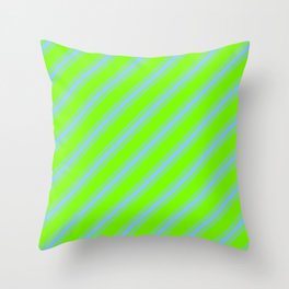 [ Thumbnail: Green & Sky Blue Colored Stripes/Lines Pattern Throw Pillow ]