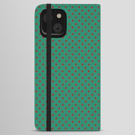 Small Red on Elf Green Polka Dot Pattern - compact iPhone Wallet Case