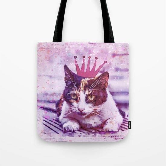 cute cat princess pink crown art Tote Bag