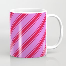[ Thumbnail: Orchid & Crimson Colored Lined Pattern Coffee Mug ]