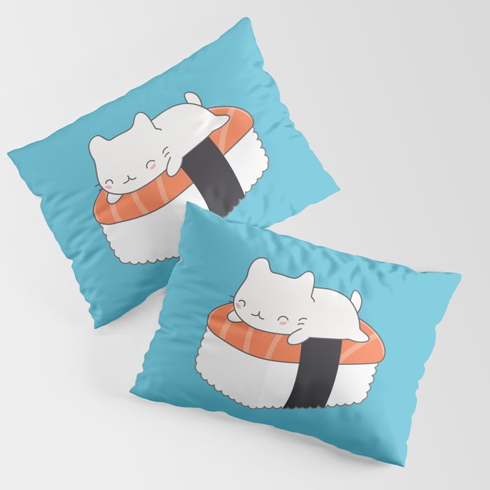 Kawaii Cute Sushi Cat Pillow Sham by wordsberry | Society6