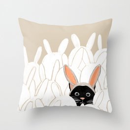 Black Cat with Easter Bunny Ears in A Sea of Bunnies Throw Pillow