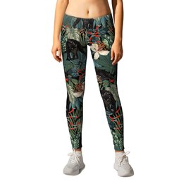 Tropical Black Panther Leggings | Summer, Wildcats, Flowers, Red, Botanical, Jungle, Tropical, Graphicdesign, Blackleopard, Floral 
