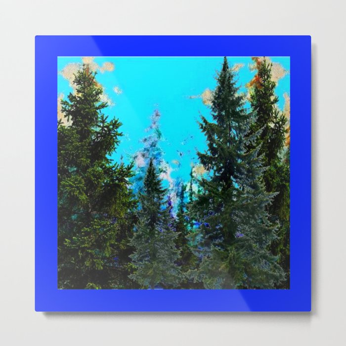 WESTERN PINE TREES LANDSCAPE IN BLUE Metal Print
