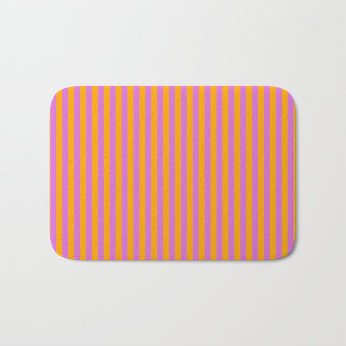 Orchid & Orange Colored Stripes/Lines Pattern Bath Mat