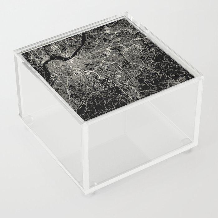 Louisville, USA - Black and White City Map Acrylic Box