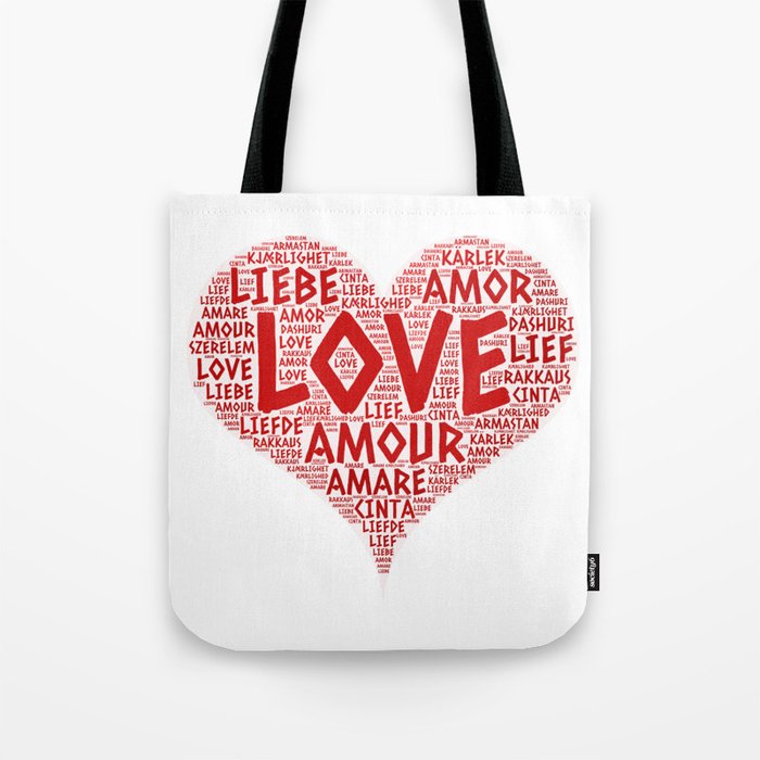 Heart illustrated with Love Word of different languages Tote Bag