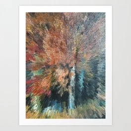 Abstract autumn lforest andscape pixel art extrude Art Print