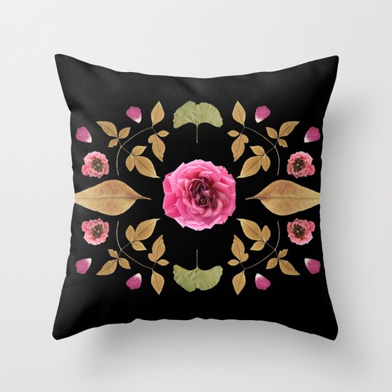 FLOWER COLLAGE N2 BLACK BACKGROUND Throw Pillow