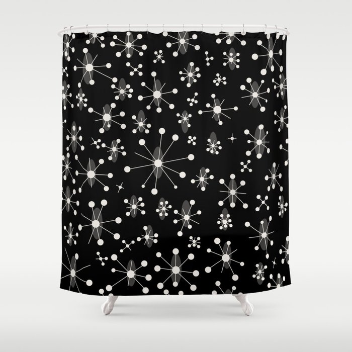 Mid century atomic white and black pattern Shower Curtain