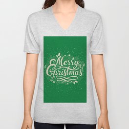 Merry Christmas 01 - Green Background V Neck T Shirt