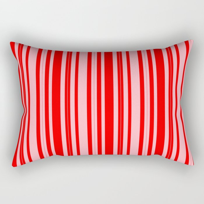 Red & Light Pink Colored Lines/Stripes Pattern Rectangular Pillow
