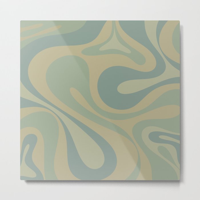 Mod Swirl Retro Abstract Pattern in Muted Celadon Metal Print