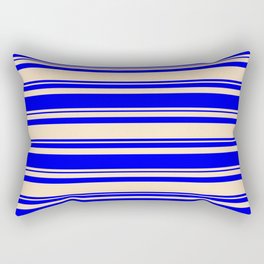 [ Thumbnail: Bisque and Blue Colored Lined/Striped Pattern Rectangular Pillow ]