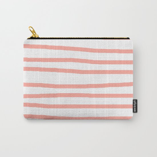 Simply Drawn Stripes Salmon Pink on White Carry-All Pouch