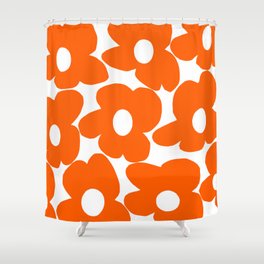 Orange Retro Flowers White Background #decor #society6 #buyart Shower Curtain