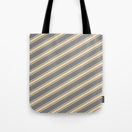 [ Thumbnail: Grey & Tan Colored Pattern of Stripes Tote Bag ]