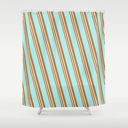 [ Thumbnail: Turquoise and Chocolate Colored Striped/Lined Pattern Shower Curtain ]