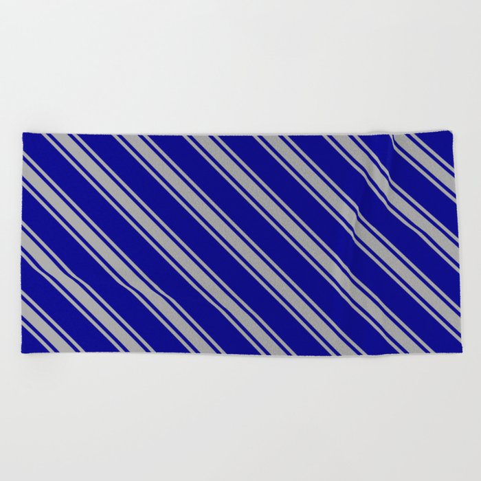 Dark Blue and Dark Gray Colored Lined Pattern Beach Towel
