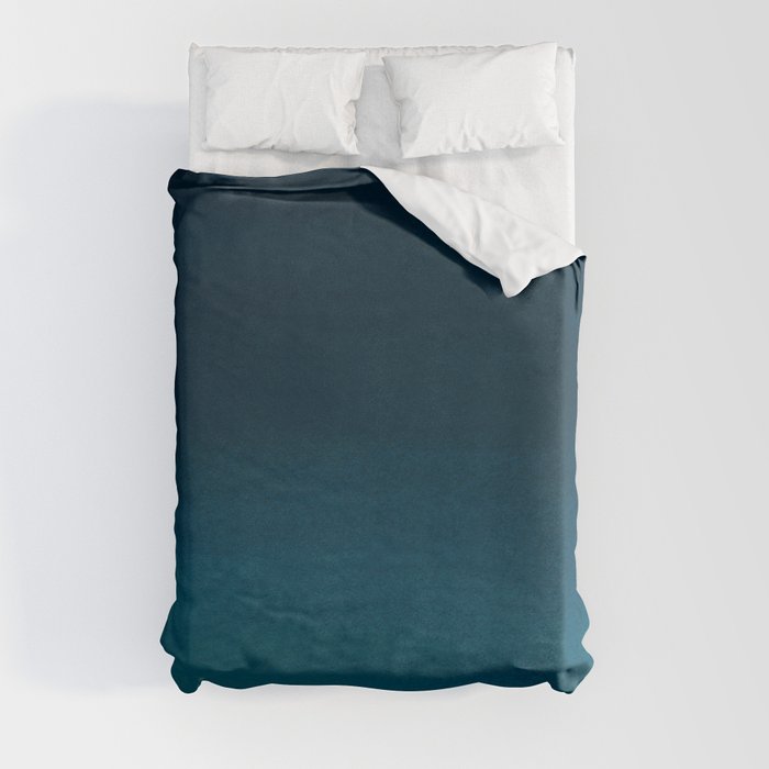 Navy blue teal hand painted watercolor paint ombre Duvet Cover