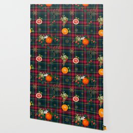 Festive,Christmas,plaid,citrus,tartan,gingham,mistletoe art Wallpaper