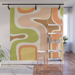 Copacetic Retro Abstract in Light Pastel Green Yellow Orange Brown Blush Cream Wall Mural