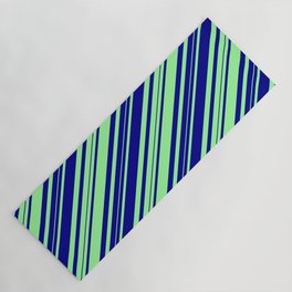 [ Thumbnail: Dark Blue and Green Colored Lines/Stripes Pattern Yoga Mat ]