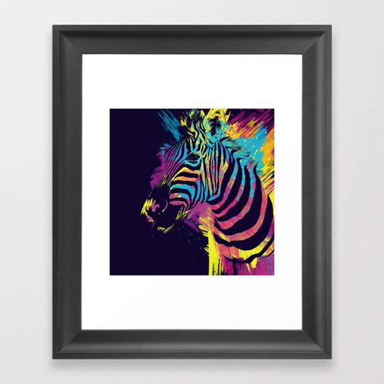 Zebra Splatters Colorful Animals Framed Art Print