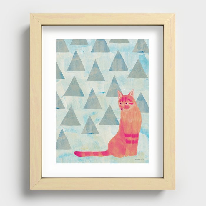 Sand Cat on the Mountain - Pink and Blue Grey Recessed Framed Print