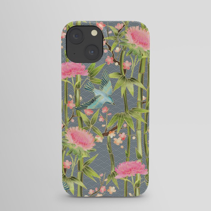 Bamboo, Birds and Blossom - grey iPhone Case