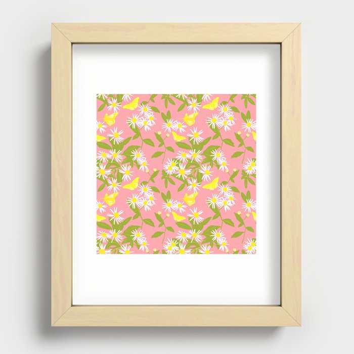 Little Daisies And Butterflies On Peach Recessed Framed Print
