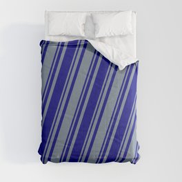[ Thumbnail: Blue and Light Slate Gray Colored Stripes Pattern Comforter ]