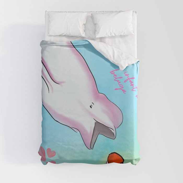 When an infant child meets the beluga whale art Duvet Cover