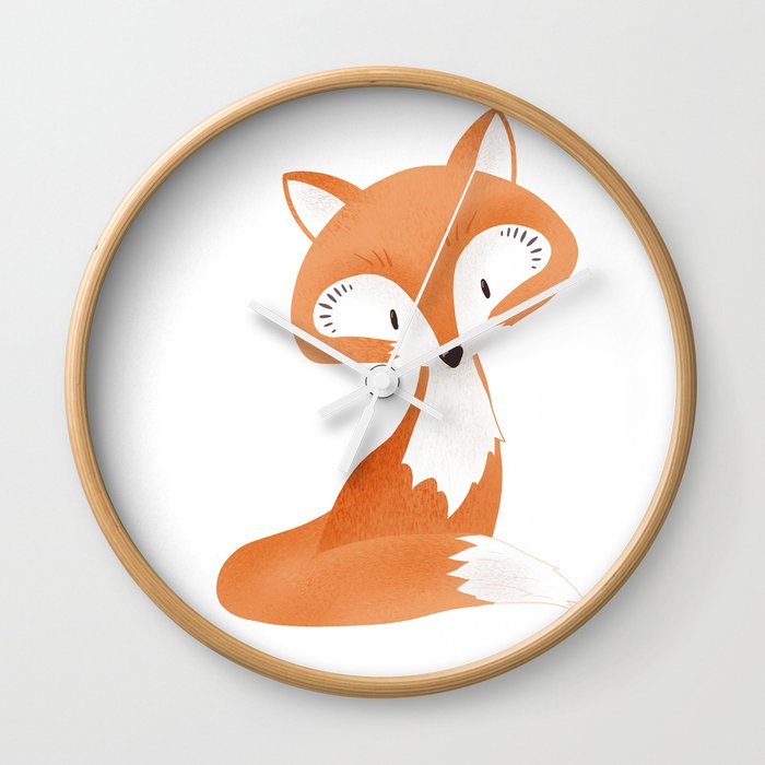 Cute Fox Kids Illustration On White Background Wall Clock By Martaolgaklara