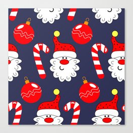 Christmas Seamless Pattern, Funny Santa, Christmas Balls and Candies Canvas Print