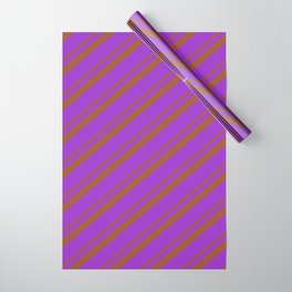 [ Thumbnail: Sienna and Dark Orchid Colored Pattern of Stripes Wrapping Paper ]